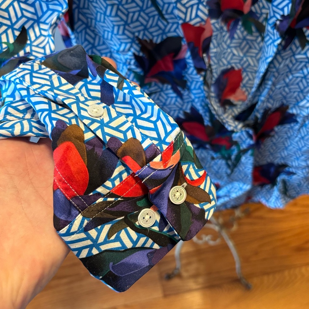 Equipment Blue and Red Patterned Blouse - Picture 3 of 11
